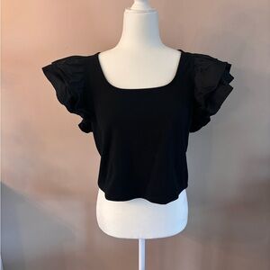 a new day Black Ruffle Sleeve Square Neck Crop Top